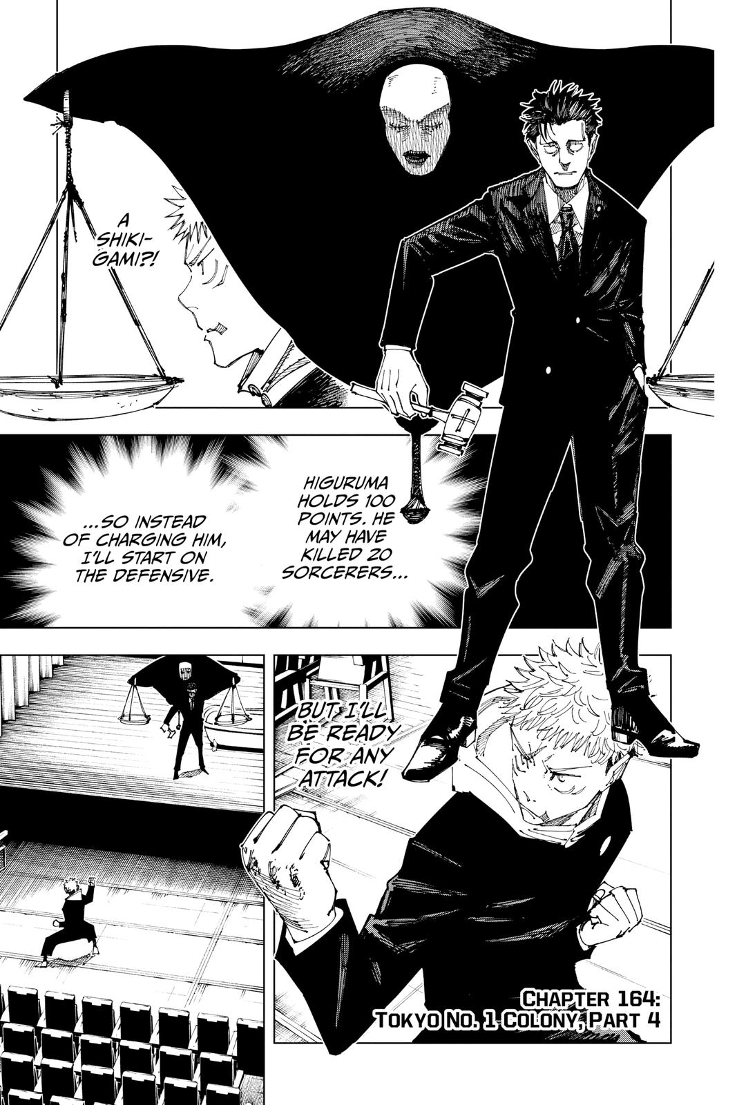 Jujutsu Kaisen Manga Chapter 164 page 1 - Tokyo No. 1 Colony, Part 4 scene