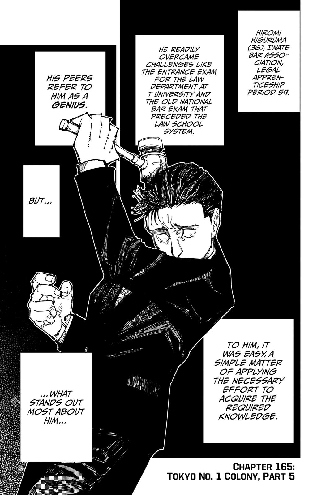 Jujutsu Kaisen Manga Chapter 165 page 1 - Tokyo No. 1 Colony, Part 5 scene