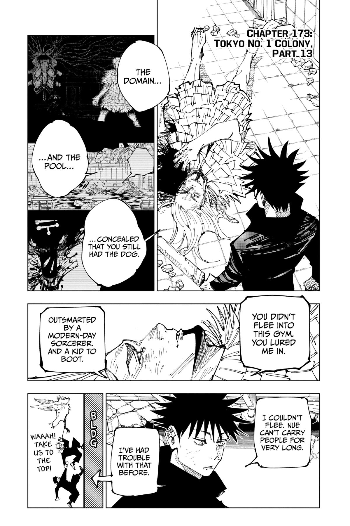 Jujutsu Kaisen Manga Chapter 173 page 1 - Tokyo No. 1 Colony, Part 13 scene