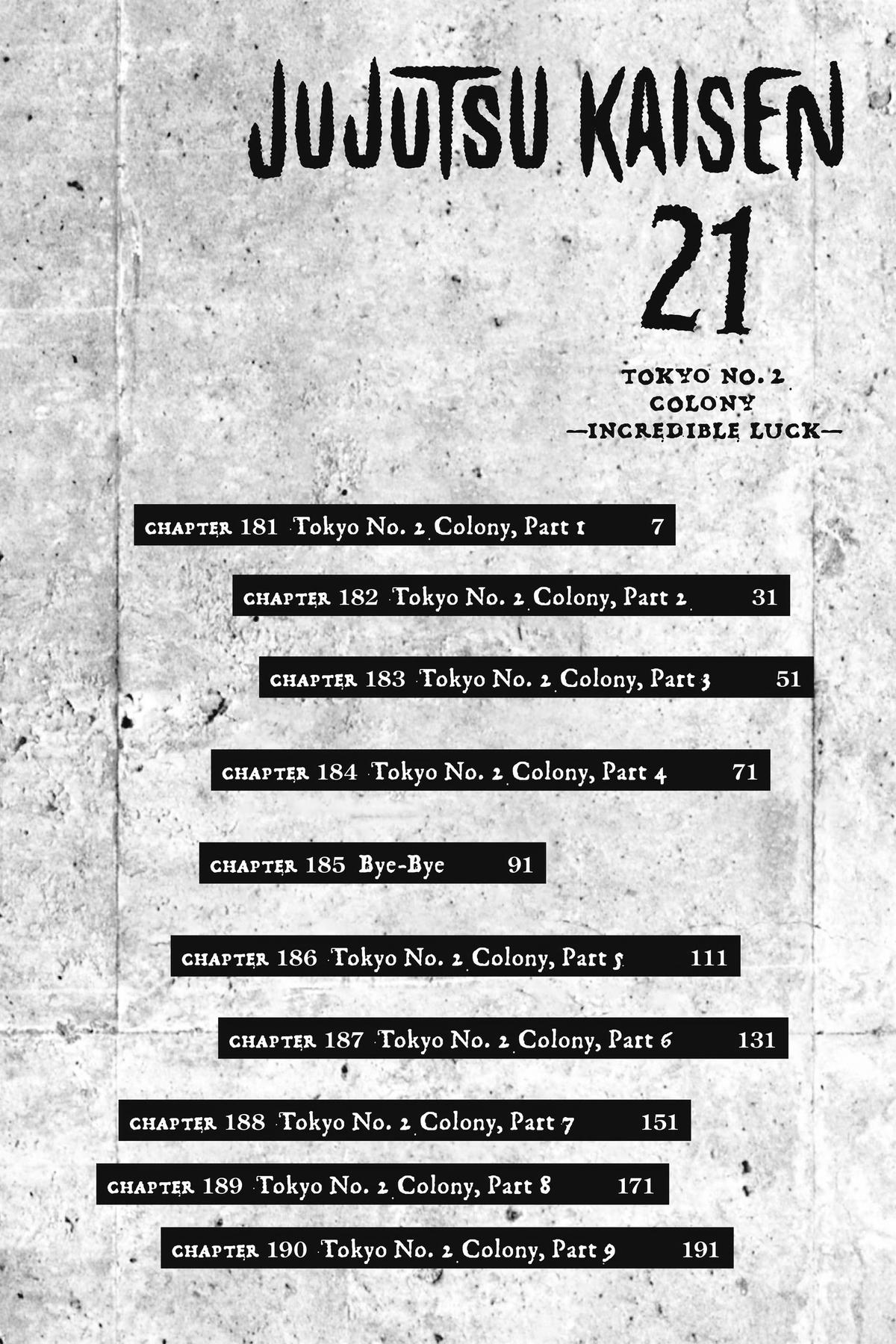 Jujutsu Kaisen Manga Chapter 181 page 6 - Tokyo No. 2 Colony, Part 1 scene