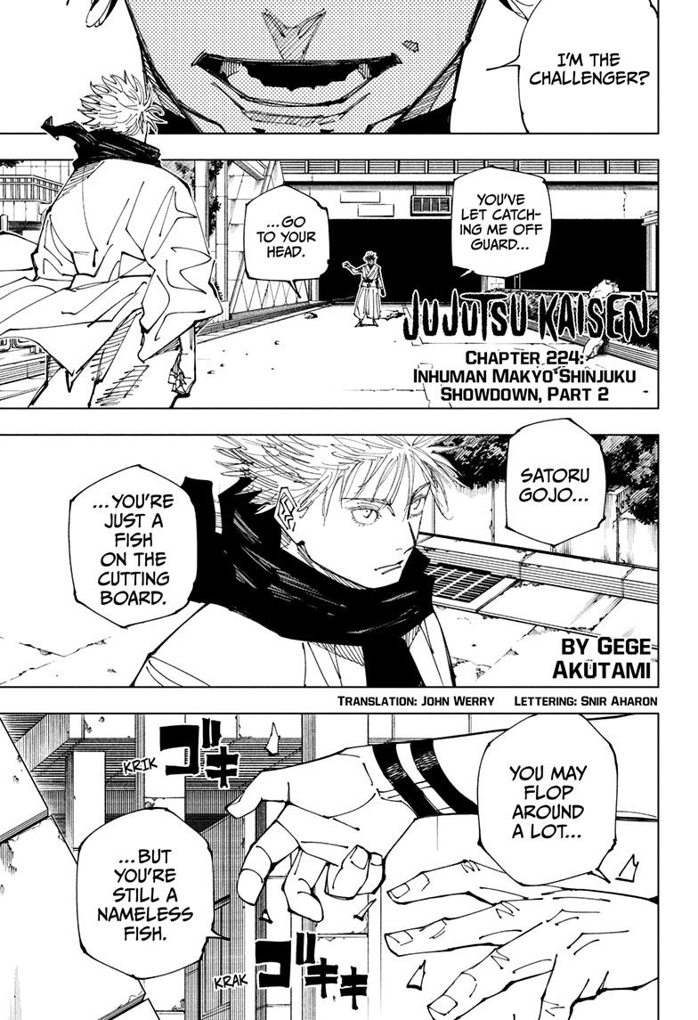 Jujutsu Kaisen Manga Chapter 224 page 1 - Inhuman Makyo Shinjuku Showdown, Part 2 scene