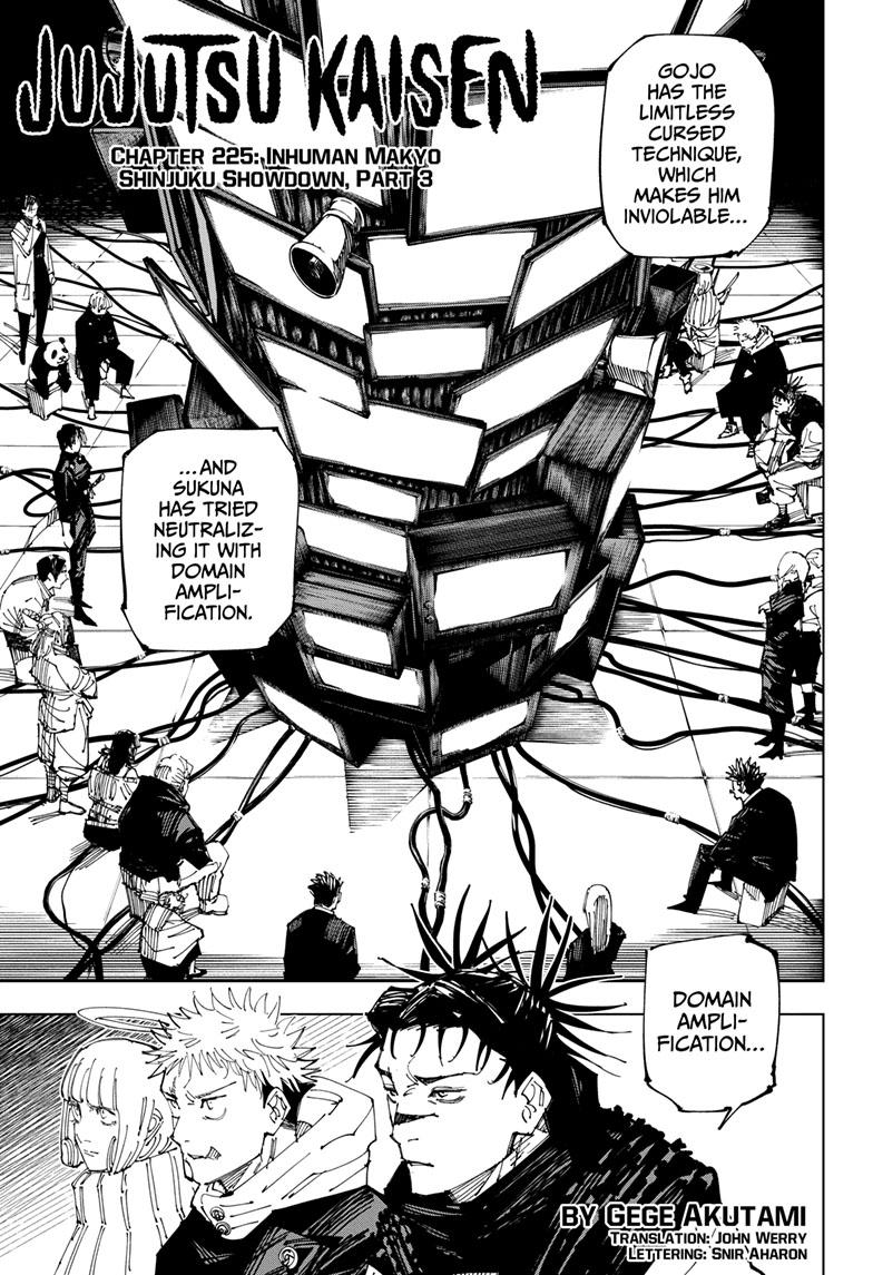 Jujutsu Kaisen Manga Chapter 225 page 1 - Inhuman Makyo Shinjuku Showdown, Part 3 scene