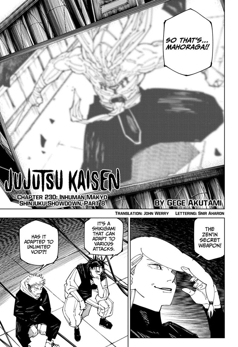 Jujutsu Kaisen Manga Chapter 230 page 1 - Inhuman Makyo Shinjuku Showdown, Part 8 scene