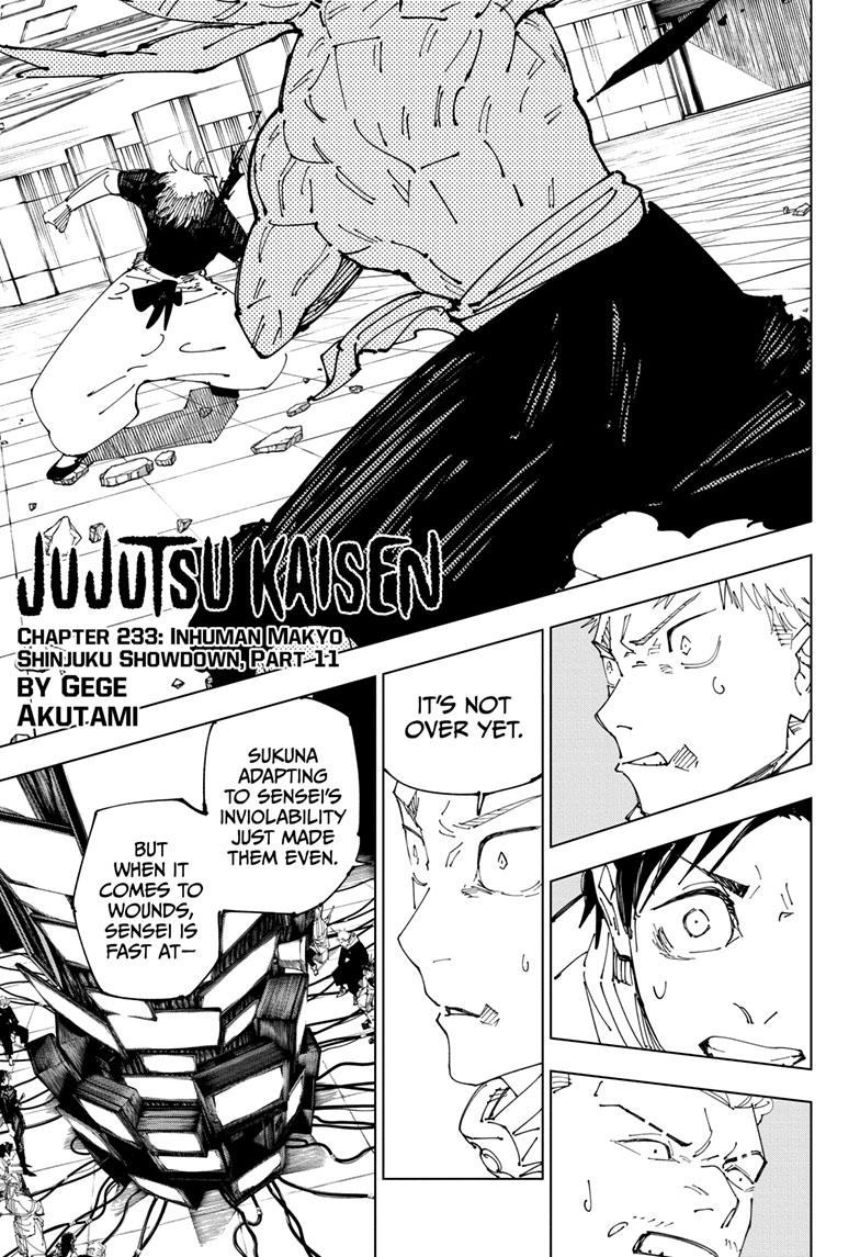 Jujutsu Kaisen Manga Chapter 233 page 1 - Inhuman Makyo Shinjuku Showdown, Part 11 scene