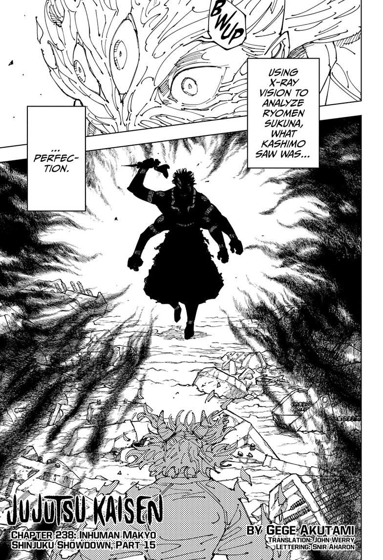 Jujutsu Kaisen Manga Chapter 238 page 1 - Inhuman Makyo Shinjuku Showdown, Part 15 scene