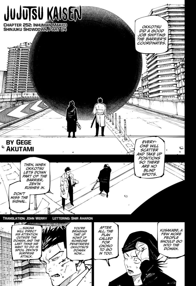 Jujutsu Kaisen Manga Chapter 252 page 1 - Inhuman Makyo Shinjuku Showdown, Part 24 scene