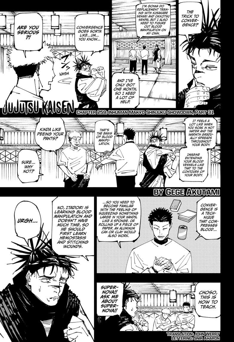 Jujutsu Kaisen Manga Chapter 259 page 1 - Inhuman Makyo Shinjuku Showdown, Part 31 scene