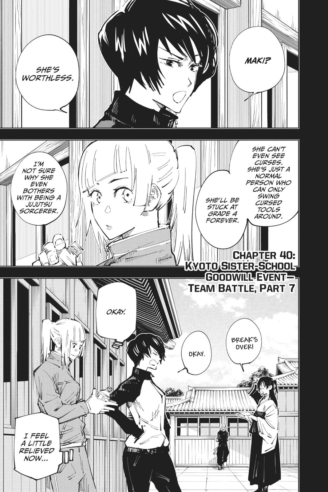 Jujutsu Kaisen Manga Chapter 40 page 1 - Kyoto Sister SchoolGoodwill Event - Team Battle, Part 7 scene