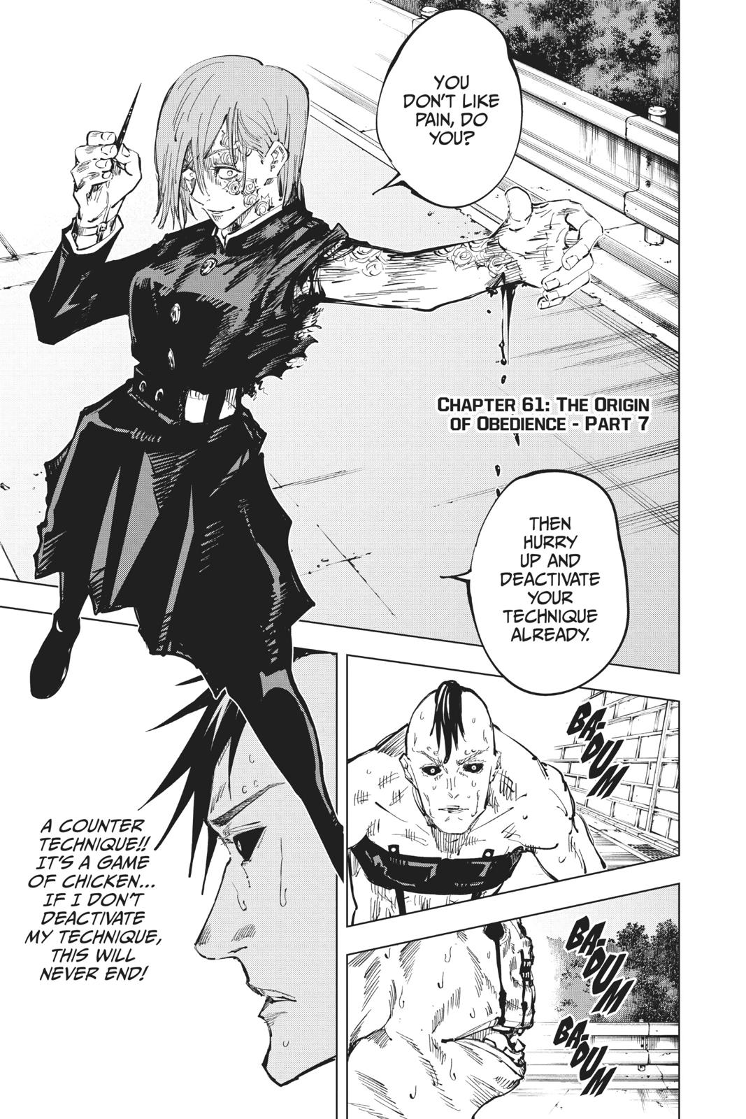 Jujutsu Kaisen Manga Chapter 61 page 1 - The Origin of Obedience, Part 7 scene